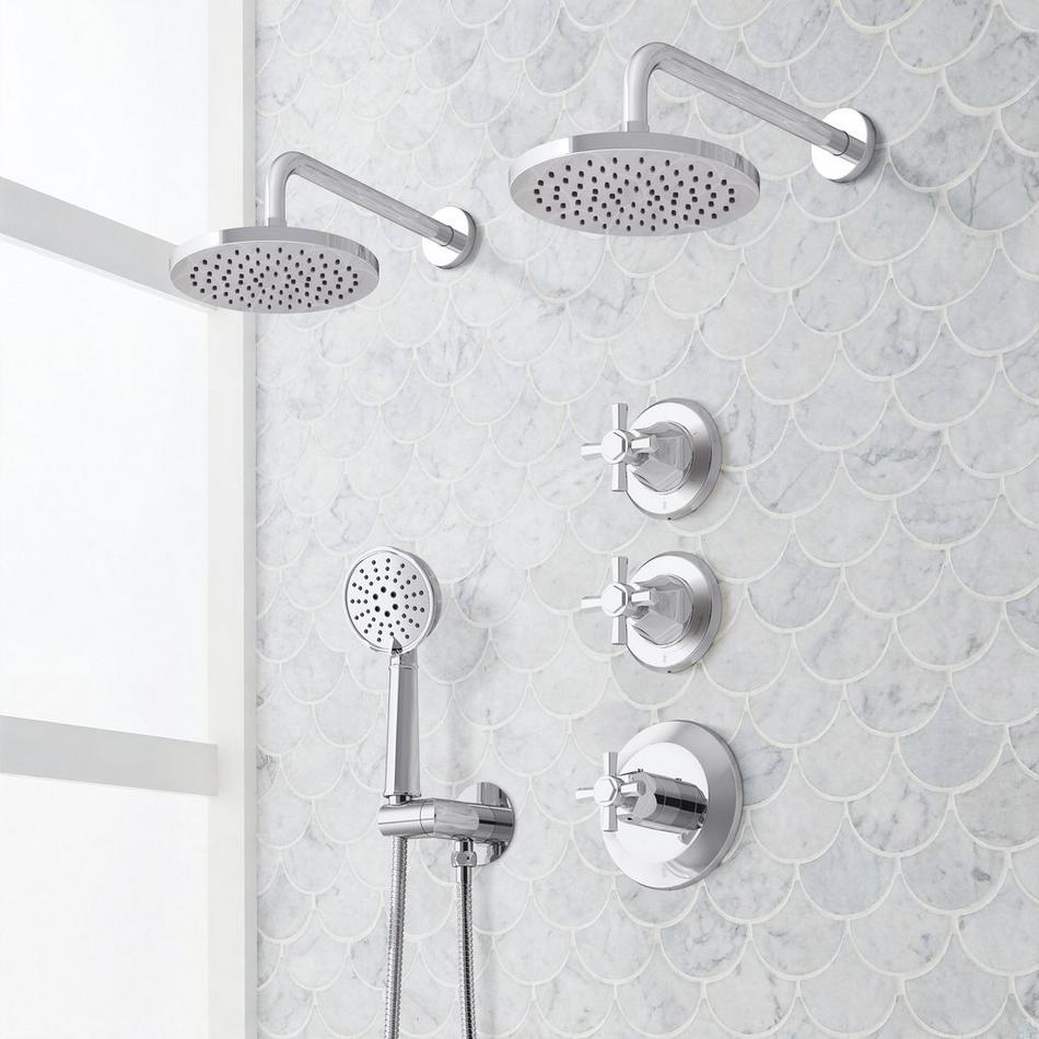 Elita Thermostatic Shower System With Dual Showerheads and Hand Shower - Cross Handles, , large image number 2