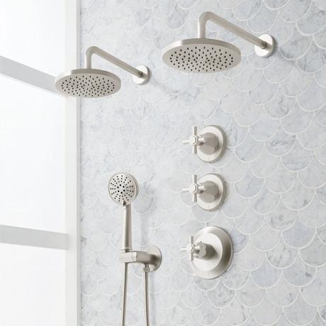 Elita Thermostatic Shower System With Dual Showerheads and Hand Shower - Cross Handles