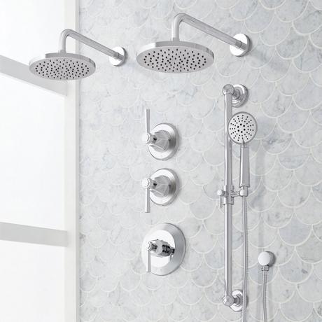 Elita Thermostatic Shower System - Dual Showerheads, Slide Bar and Hand Shower - Lever Handles