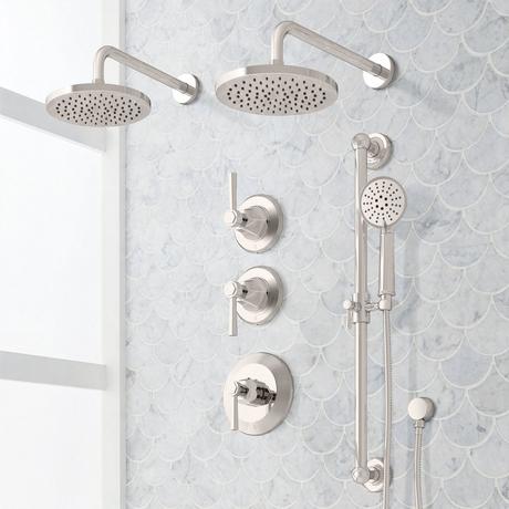 Elita Thermostatic Shower System - Dual Showerheads, Slide Bar and Hand Shower - Lever Handles