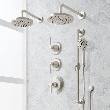 Elita Thermostatic Shower System - Dual Showerheads, Slide Bar and Hand Shower - Lever Handles