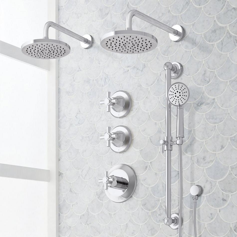 Elita Thermostatic Shower System - Dual Showerheads, Slide Bar and Hand Shower - Cross Handles, , large image number 2