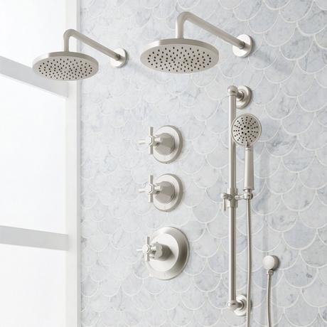 Elita Thermostatic Shower System - Dual Showerheads, Slide Bar and Hand Shower - Cross Handles