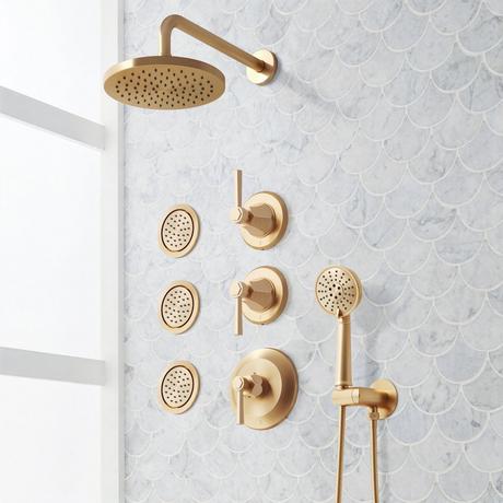 Elita Thermostatic Shower System With 3 Body Sprays and Hand Shower - Lever Handles