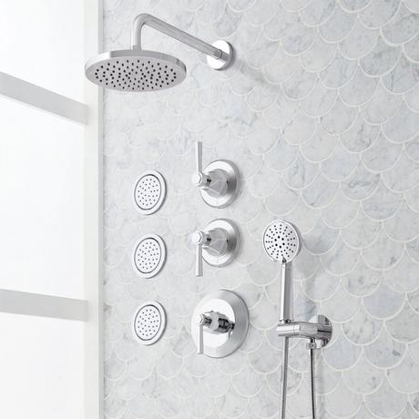 Elita Thermostatic Shower System With 3 Body Sprays and Hand Shower - Lever Handles