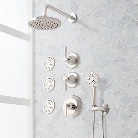 Elita Thermostatic Shower System With 3 Body Sprays and Hand Shower - Lever Handles