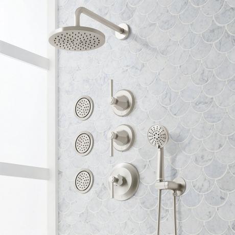 Elita Thermostatic Shower System With 3 Body Sprays and Hand Shower - Lever Handles