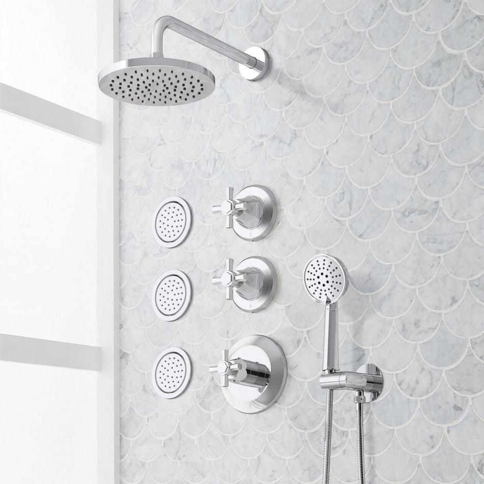 Elita Thermostatic Shower System With 3 Body Sprays and Hand Shower - Cross Handles, , large image number 2