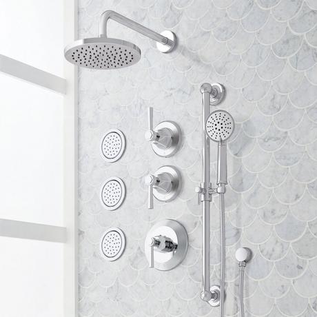 Elita Thermostatic Shower System - 3 Body Sprays, Slide Bar and Hand Shower - Lever Handles