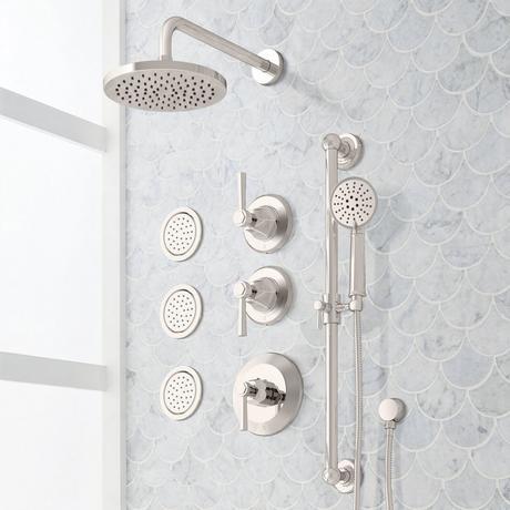 Elita Thermostatic Shower System - 3 Body Sprays, Slide Bar and Hand Shower - Lever Handles