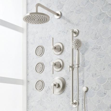 Elita Thermostatic Shower System - 3 Body Sprays, Slide Bar and Hand Shower - Lever Handles