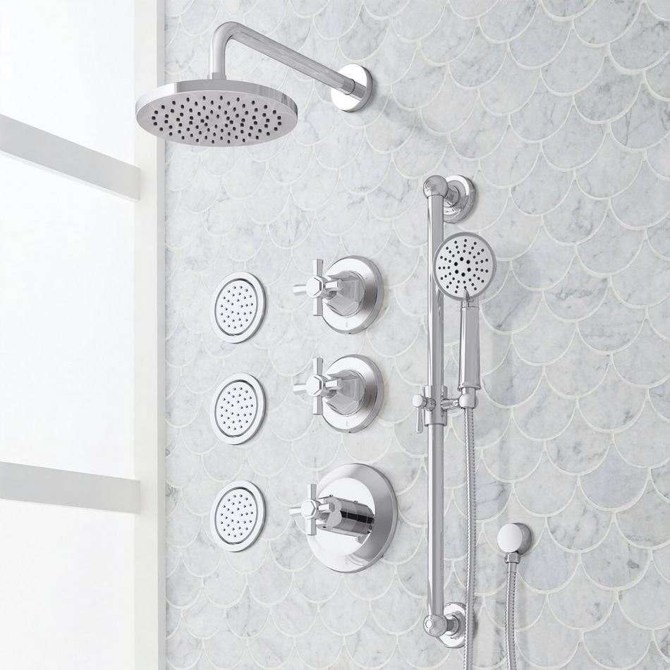 Elita Thermostatic Shower System - 3 Body Sprays, Slide Bar and Hand Shower - Cross Handles, , large image number 2