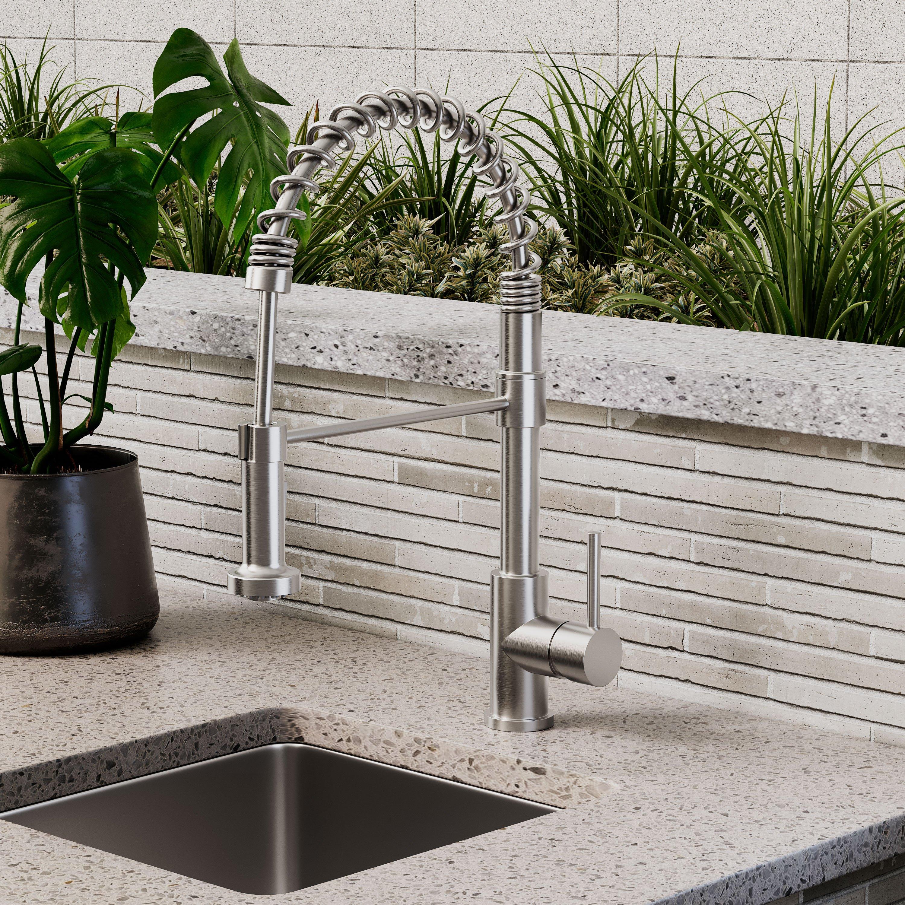 Swinton Single-Hole Stainless Steel Outdoor Kitchen Faucet with Pull ...