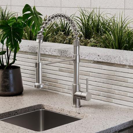 Swinton Single-Hole Stainless Steel Outdoor Kitchen Faucet with Pull-Down Spring Spout