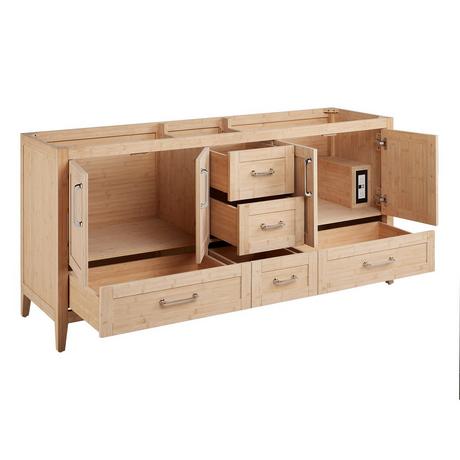 72" Arrietty Double Vanity with Outlets - Natural Bamboo - Vanity Cabinet Only