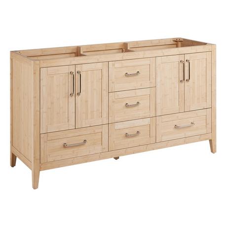 60" Arrietty Double Vanity with Outlets - Natural Bamboo - Vanity Cabinet Only