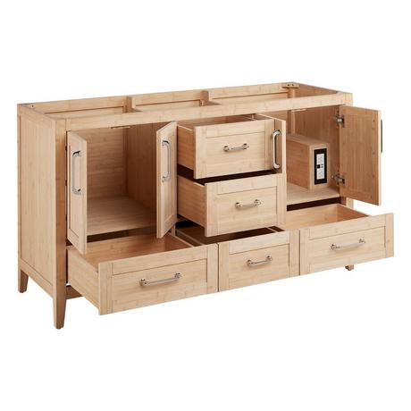 60" Arrietty Vanity with Outlets - Undermount Sinks - Natural Bamboo