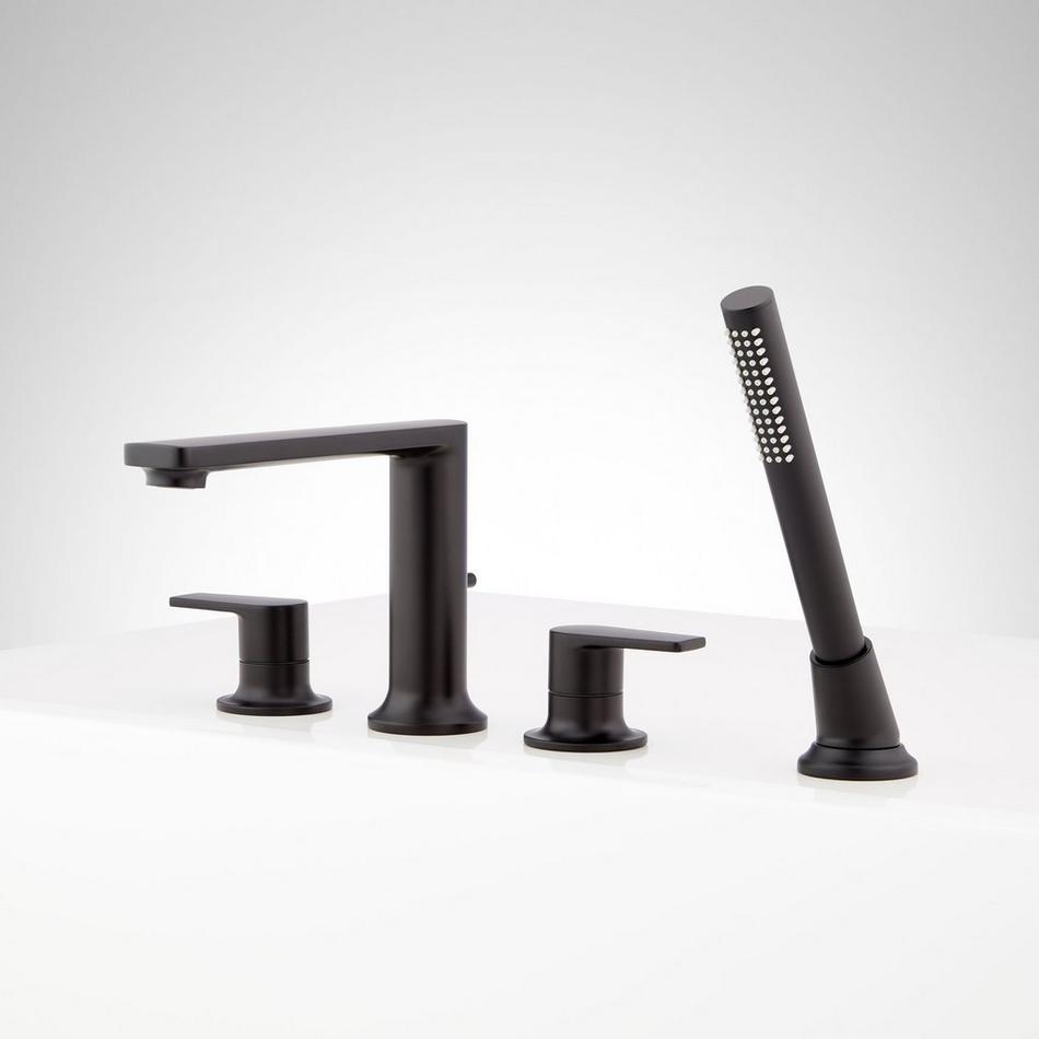 Berwyn 4-Hole Roman Tub Faucet and Hand Shower with Rough-In Valve - Matte Black, , large image number 1
