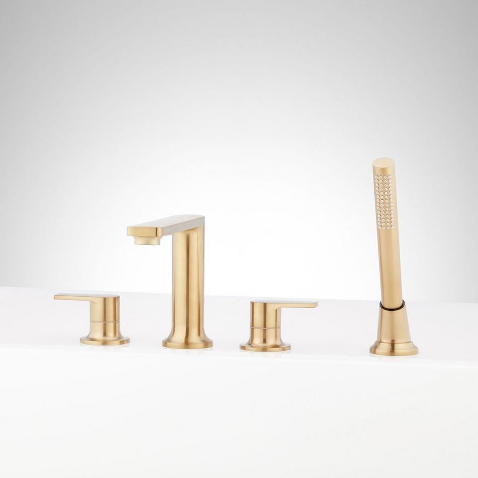 Berwyn 4-Hole Roman Tub Faucet and Hand Shower with Rough-In Valve - Brushed Gold, , large image number 0
