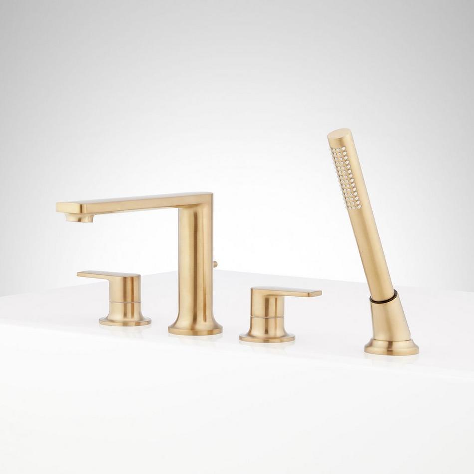 Berwyn 4-Hole Roman Tub Faucet and Hand Shower with Rough-In Valve - Brushed Gold, , large image number 1
