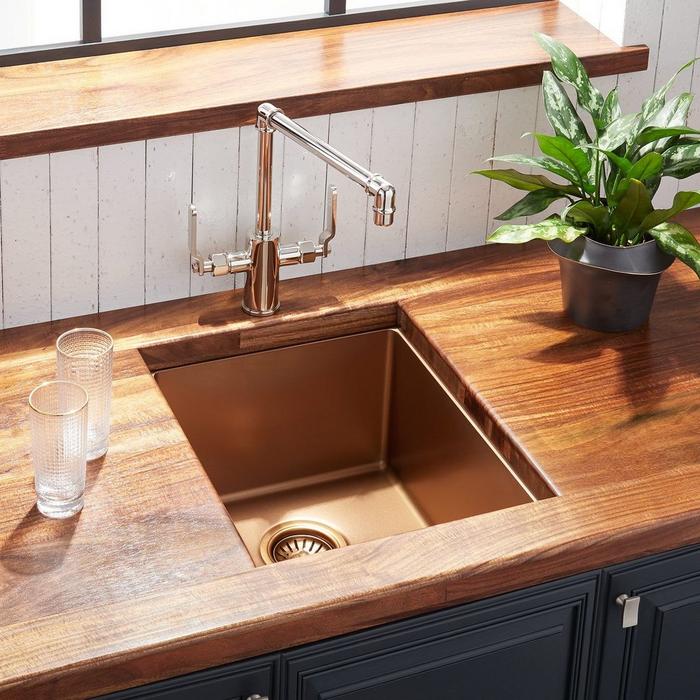Home wet bar with 15" Atlas Stainless Steel Undermount Prep Sink in Bronze