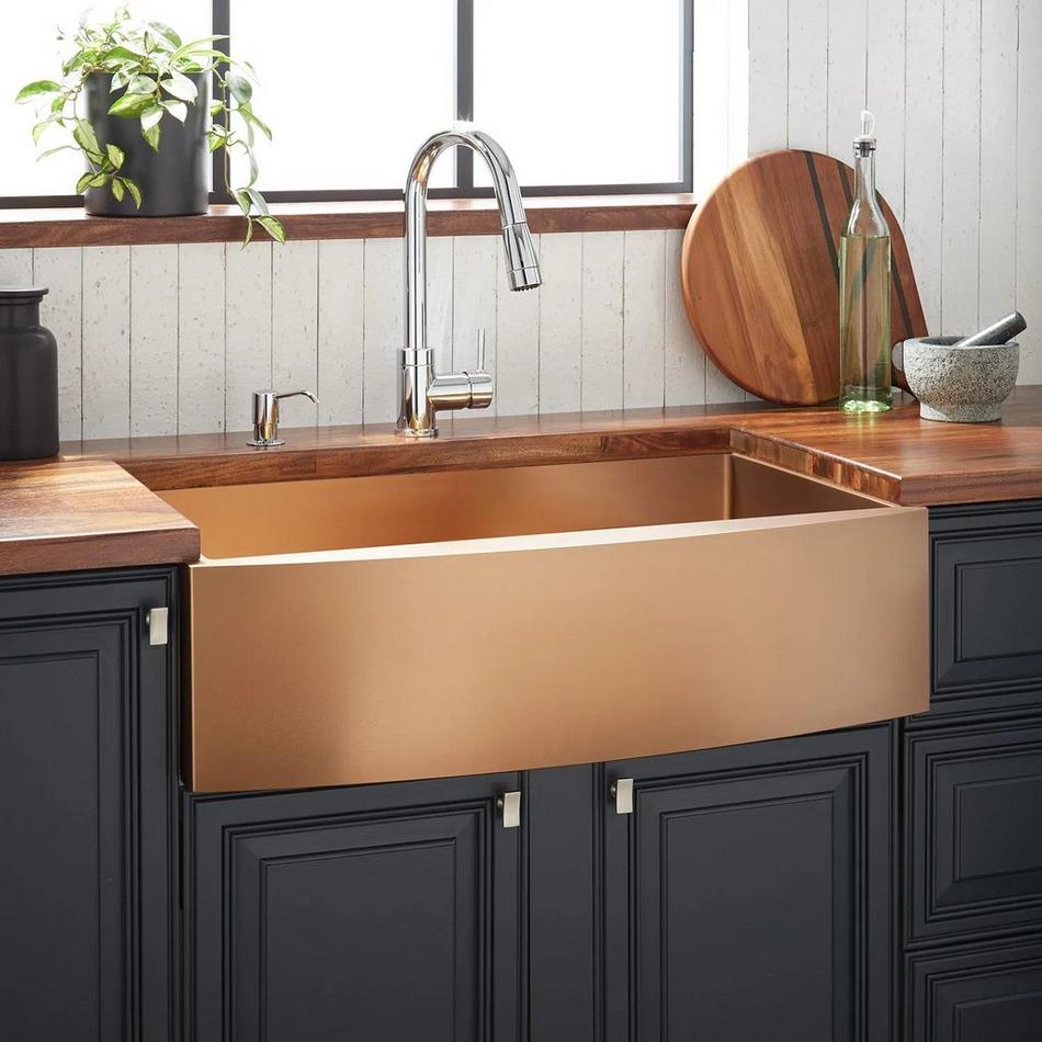 30" Atlas Stainless Steel Farmhouse Sink - Curved Apron - Bronze, , large image number 0