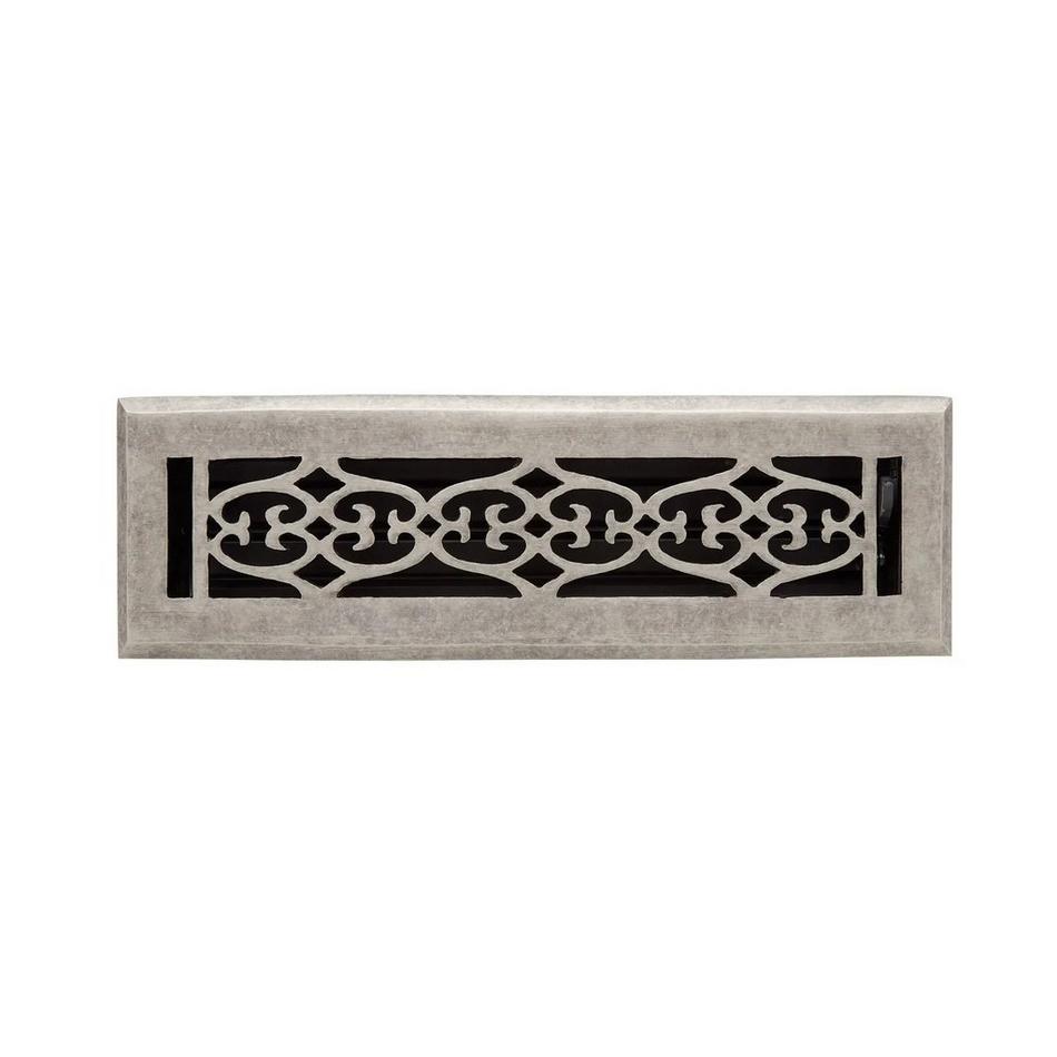Old Victorian Brass Floor Register - Mottled Antique Pewter 2-1/4" x 14" (3-1/4 x 15-1/8" Overall), , large image number 0