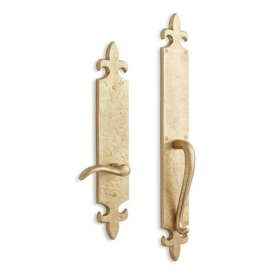 Cousteau Solid Brass Dummy Entrance Door Set with Lever Handle - Right Hand - Satin Brass, , large image number 0