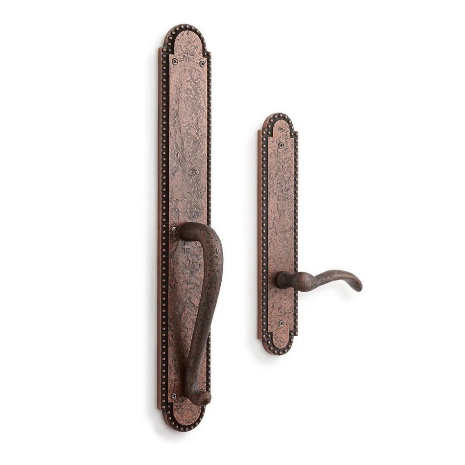 Marconi Solid Brass Dummy Entrance Door Set with Lever Handle - Left Hand - Antique Copper, , large image number 0