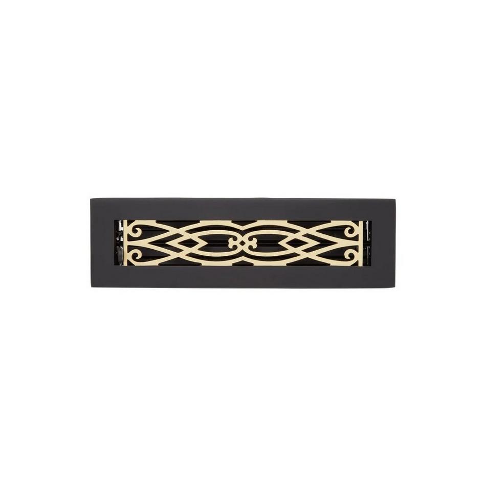 Victorian Brass Floor Register-Antique Matte Brass / Black 2-1/4" x 12" (4" x 13-1/2" Overall), , large image number 0