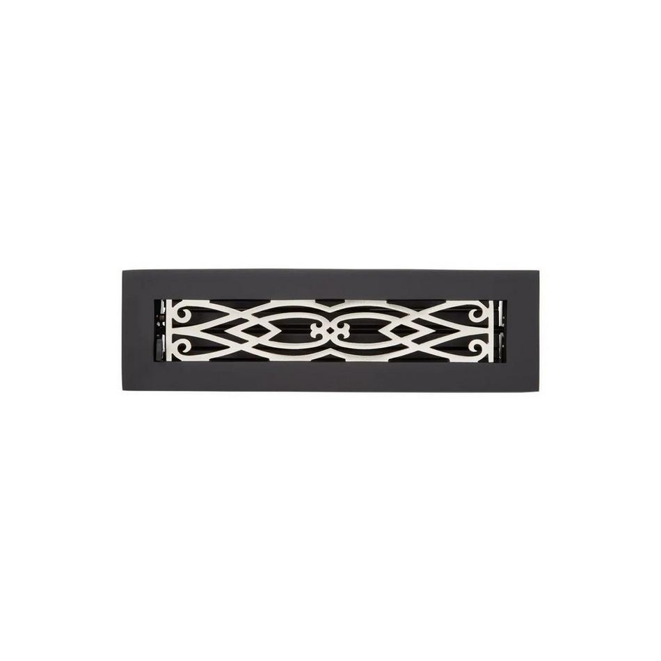 Victorian Brass Floor Register-Antique Brushed Nickel / Black 2-1/4" x 12" (4" x 13-1/2" Overall), , large image number 0