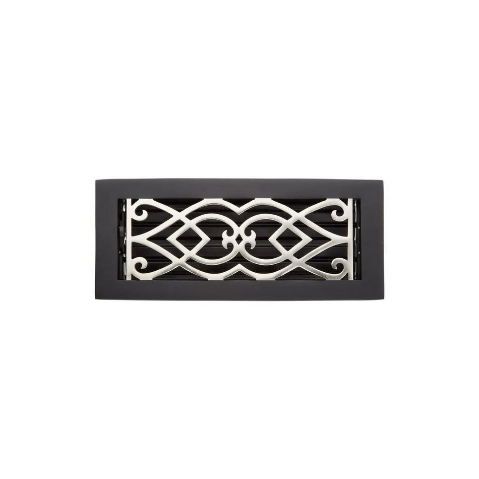 Victorian Brass Floor Register-Antique Brushed Nickel / Black 4" x 12" (5-3/4" x 13-5/8" Overall), , large image number 0