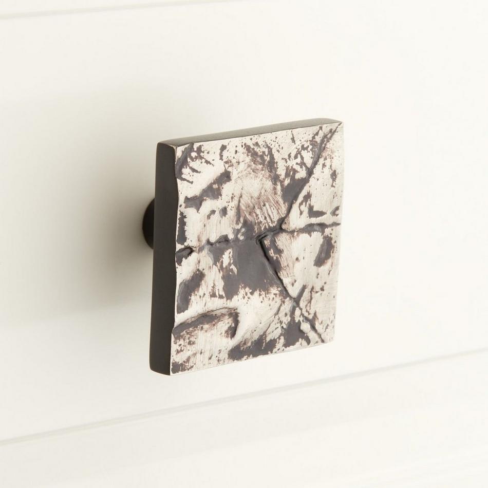 Leaf Pattern Solid Brass Square Cabinet Knob - Antique Nickel, , large image number 0