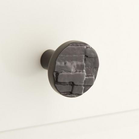 Brick Pattern Solid Brass Round Cabinet Knob
