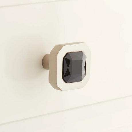 Frayser Brass Cabinet Knob - Black Glass Inlay - Brushed Nickel