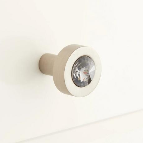Leon Brass Round Cabinet Knob with Smoked Glass Inlay