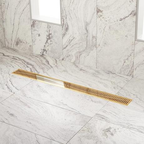 36" Rowland Linear Shower Drain - with Drain Flange - Polished Brass