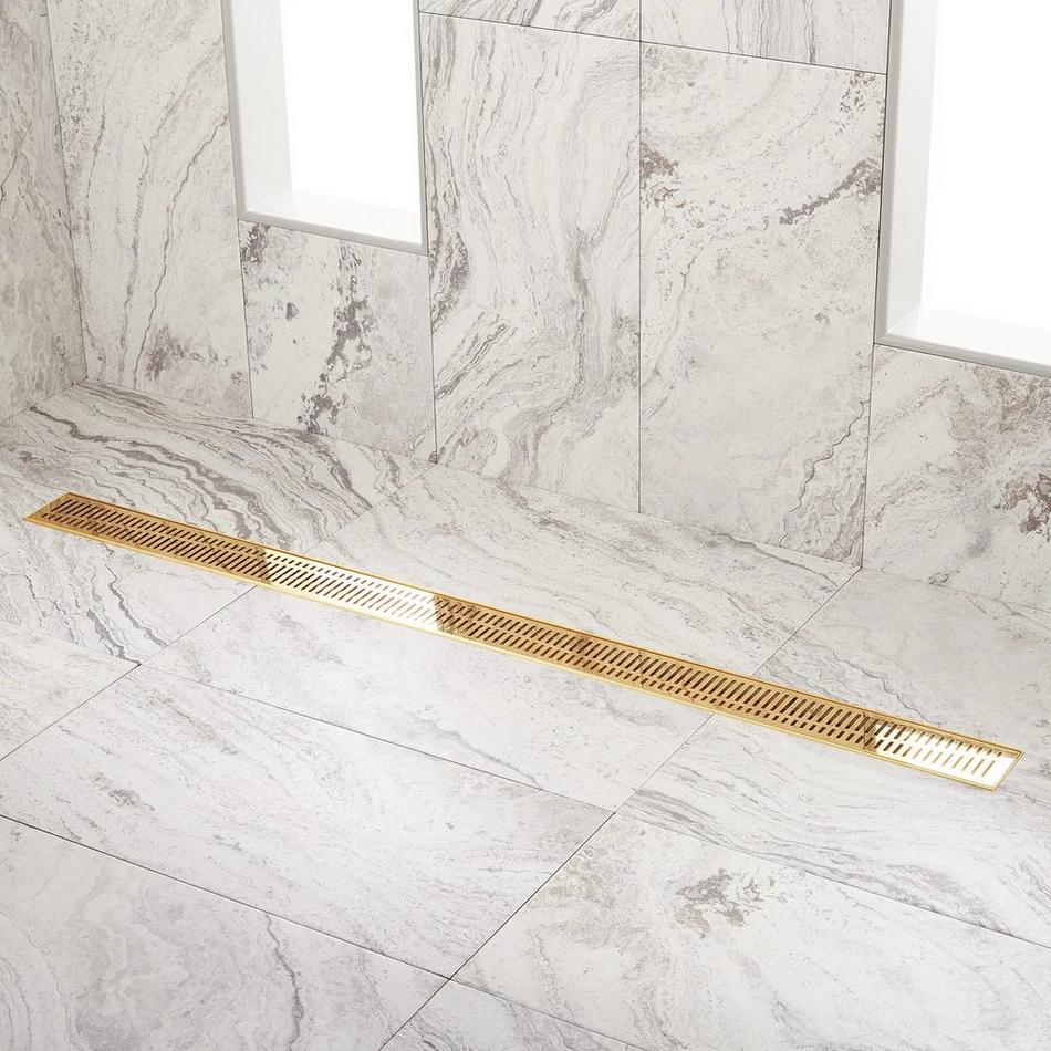 60" Rowland Linear Shower Drain - with Drain Flange - Polished Brass, , large image number 0