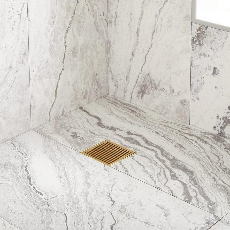 4" Carmen Square Shower Drain - Polished Brass, , large image number 4
