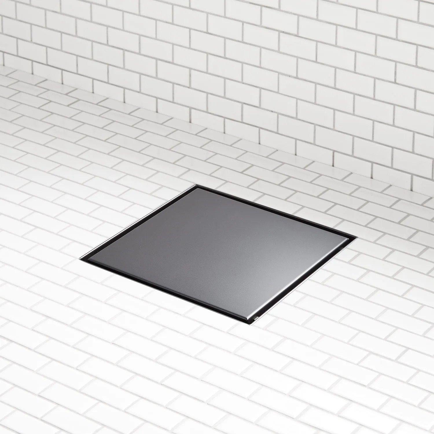 8" Ortiz Square Shower Drain - with Drain Flange - Matte Black | Signature Hardware