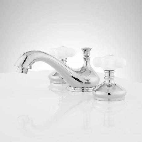 Teapot Widespread Bathroom Faucet - Small Porcelain Cross Handles