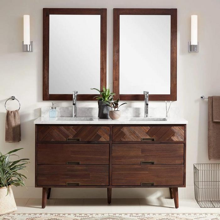 60" Danenberg Double Vanity for Undermount Sinks in Russet Brown