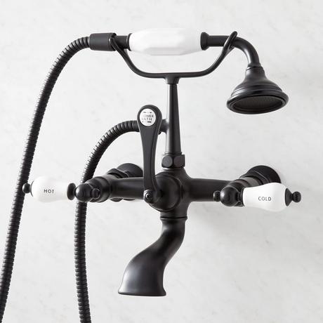 Wall-Mount Telephone Faucet & Hand Shower - Porcelain Lever Handles