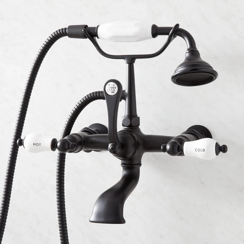 Wall-Mount Telephone Faucet and Hand Shower - Porcelain Lever Handle - Matte Black, , large image number 0