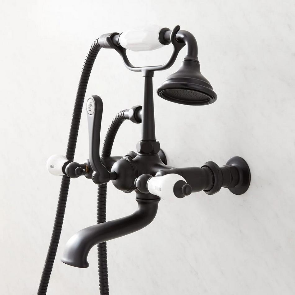 Wall-Mount Telephone Faucet and Hand Shower - Porcelain Lever Handle - Matte Black, , large image number 1