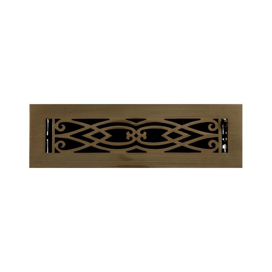 Victorian Brass Floor Register - Antique Brass 2-1/4" x 12" (3-1/2" x 14" Overall), , large image number 1