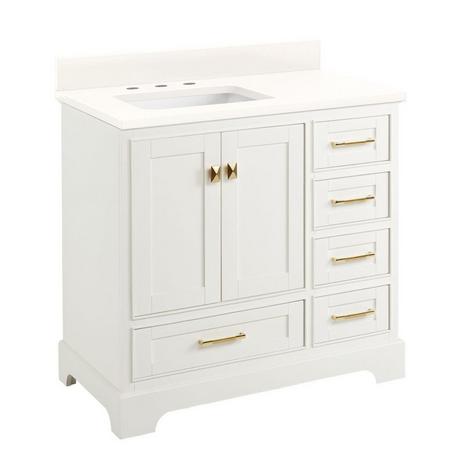 36" Quen Vanity With Left Offset Rectangular Undermount Sink - Soft White