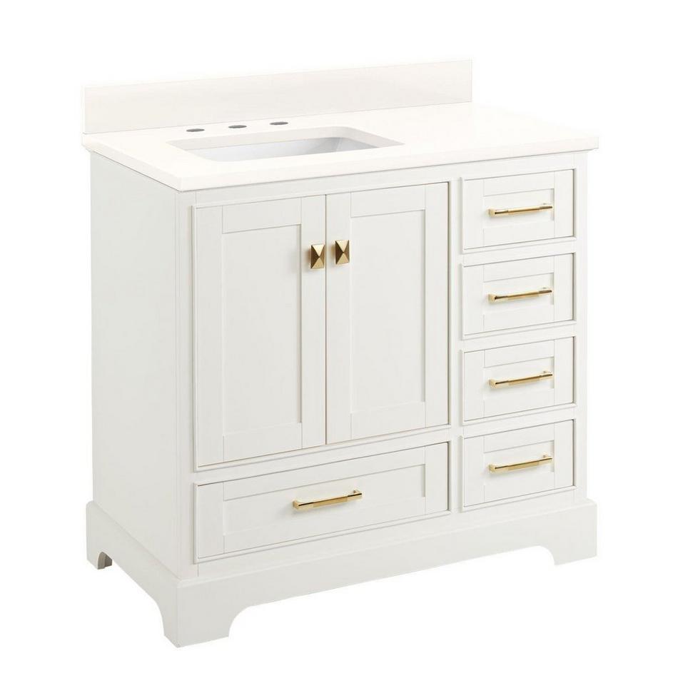 36" Quen Vanity With Left Offset Rectangular Undermount Sink - Soft White -Arctic White - Widespread, , large image number 0