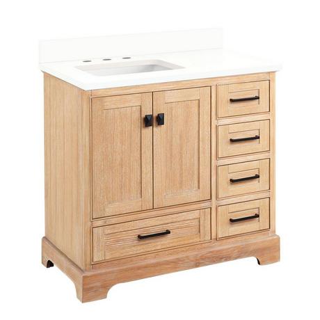 36" Quen Vanity With Left Offset Rectangular Undermount Sink - Driftwood Brown