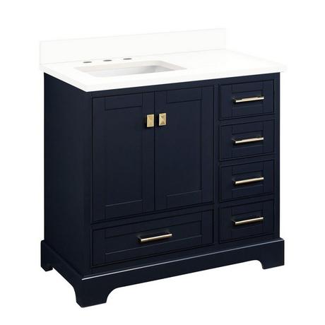 36" Quen Vanity With Left Offset Rectangular Undermount Sink - Midnight Navy Blue